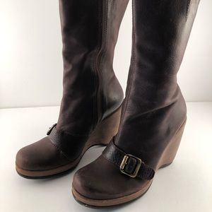Schutz Dark Brown Leather Wedge Boot